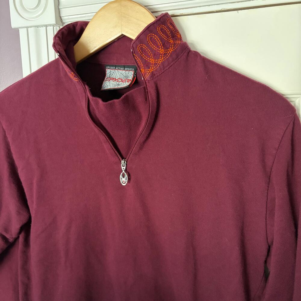 Spyder Red Dark Pullover Women's Sweater Cotton Sz 8 / Medium Embroidered Zip - Picture 2 of 6